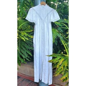 ♡ 70s ♡ Edwardian Revival Eyelet Dress - Ruffled Butterfly Sleeve White Cotton